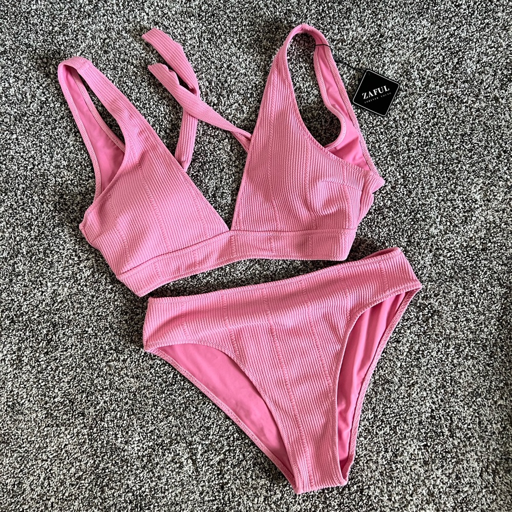 Zaful Pink Textured Bikini Set